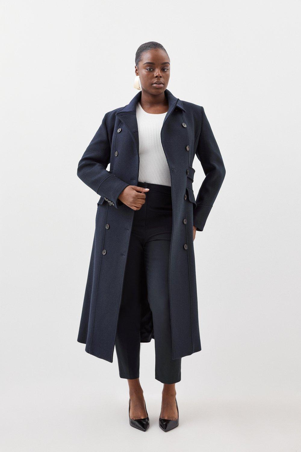 Women's Plus Size Faux Wool Long Coat - Navy