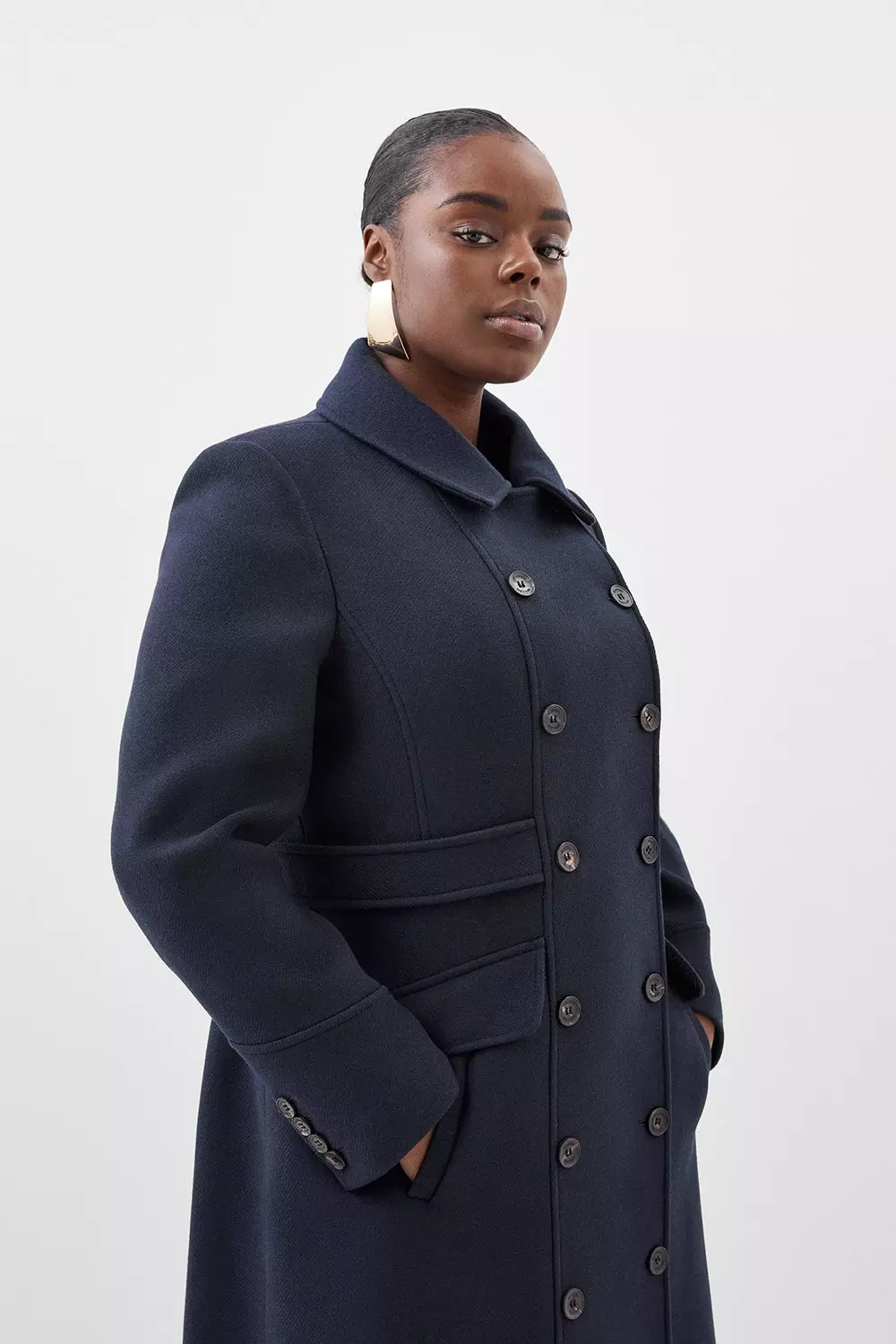 Plus Size Italian Wool Blend Double Breasted Tab Detail Coat