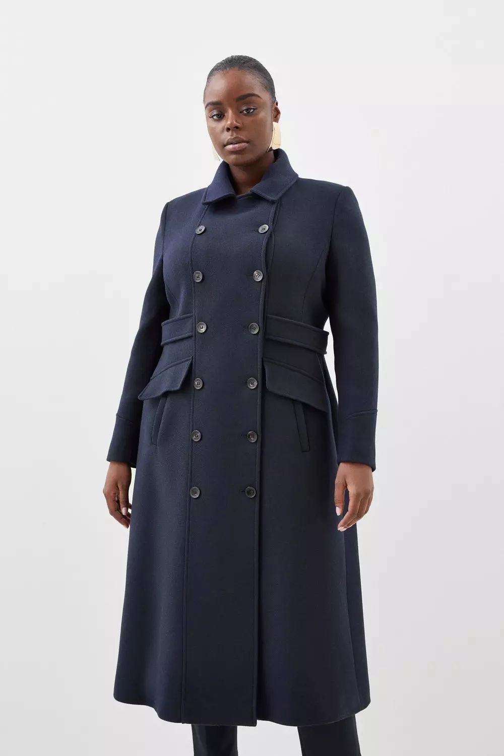 Plus Size Italian Wool Blend Double Breasted Tab Detail Coat