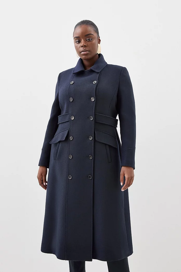 Plus Size Italian Manteco Wool Blend Double Breasted Tab Detail Coat