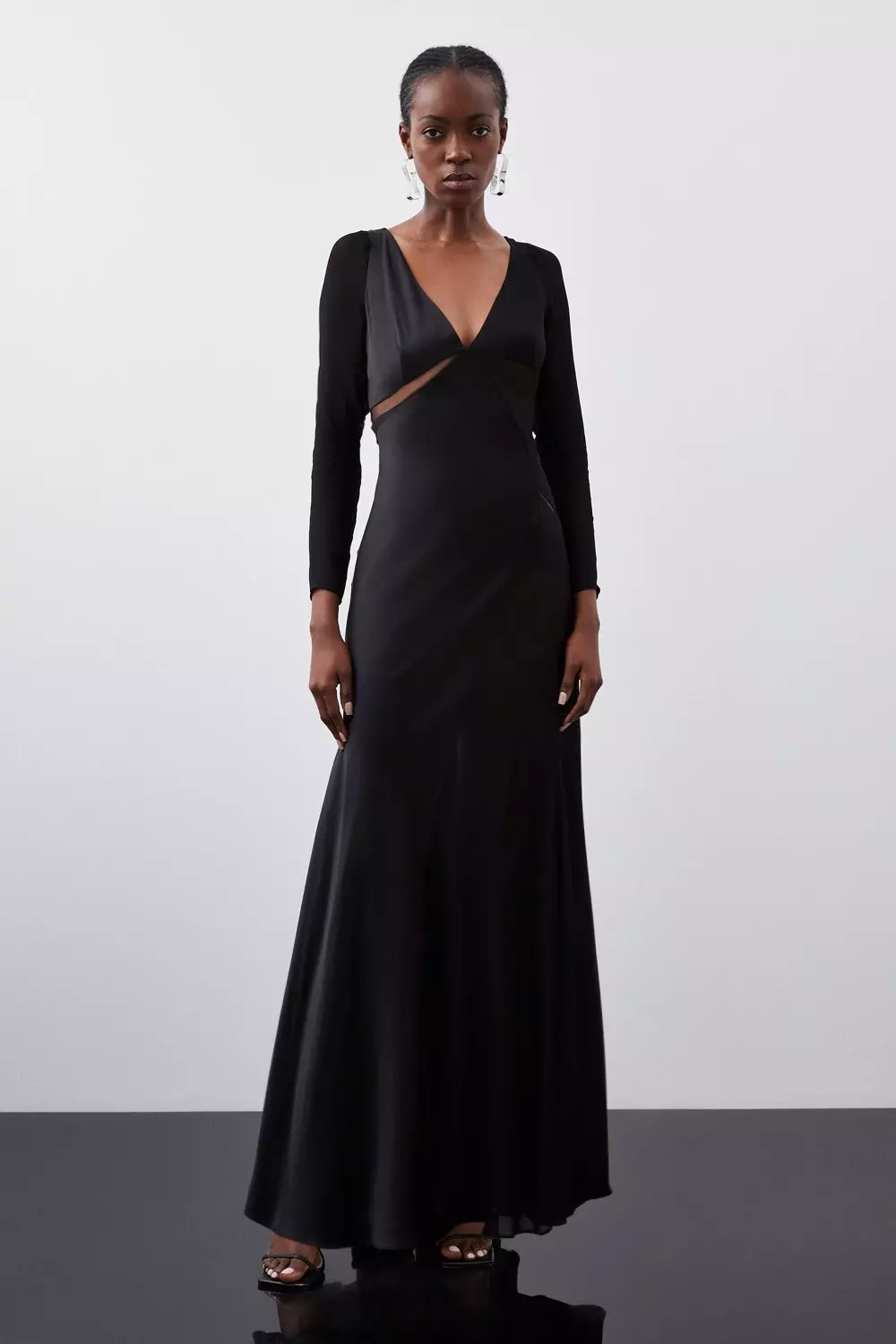 Long sleeve sheer maxi clearance dress