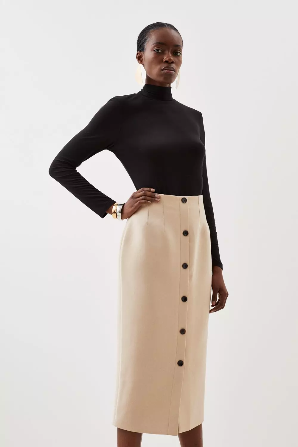 Button through shop midi skirt