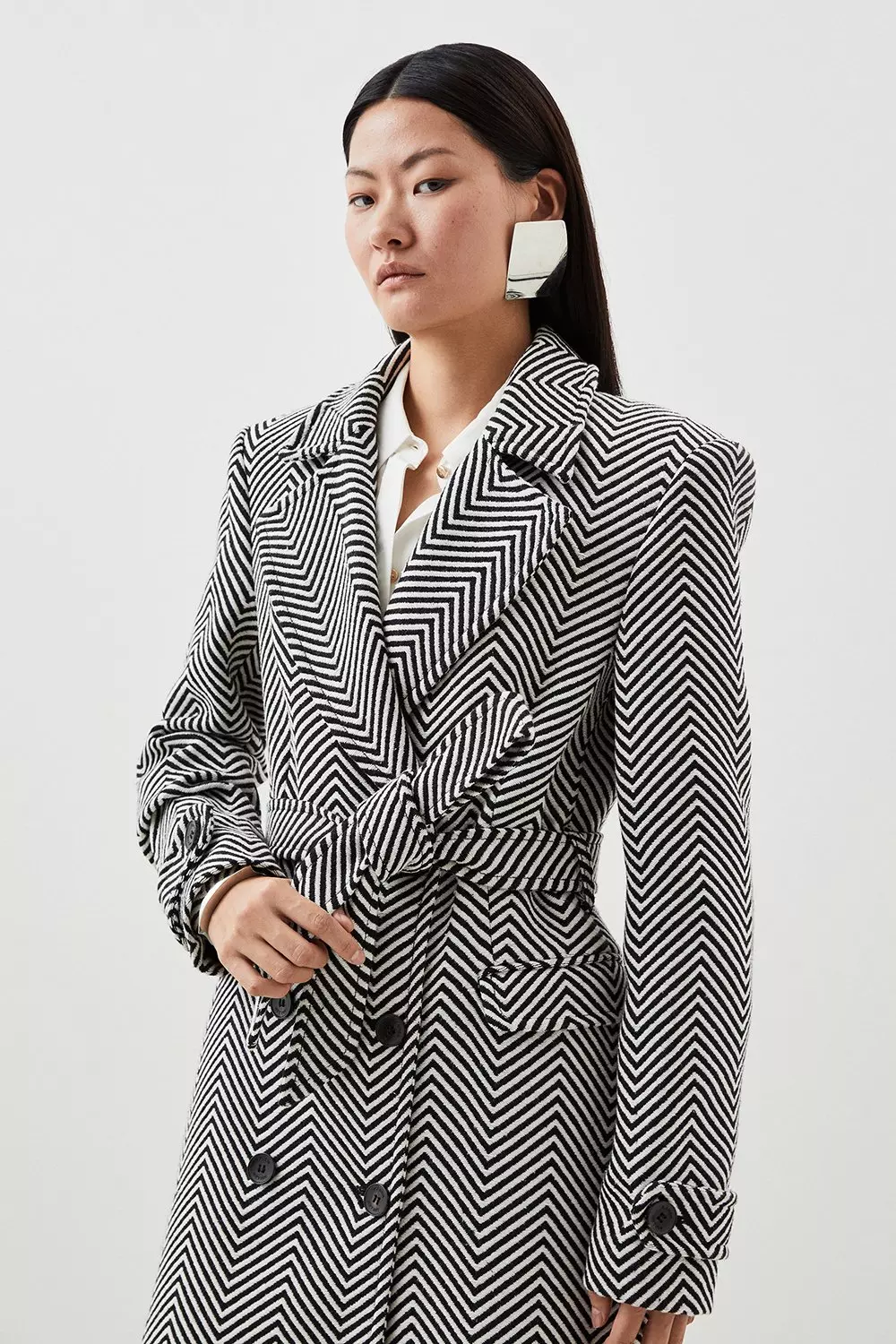 Double Breasted Tab Detail Belted Longline Coat | Karen Millen