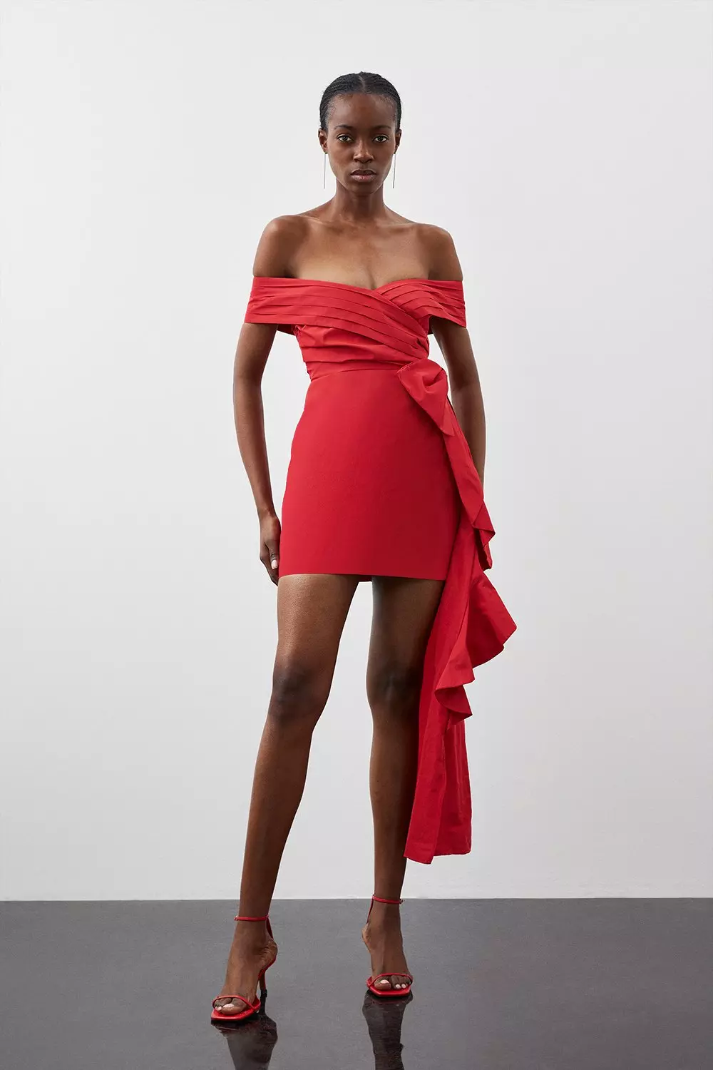 Tailored Off Shoulder Bow Drape Detail Mini Dress