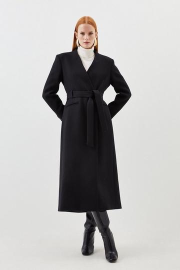 Italian Wool Belted Collared Coat black
