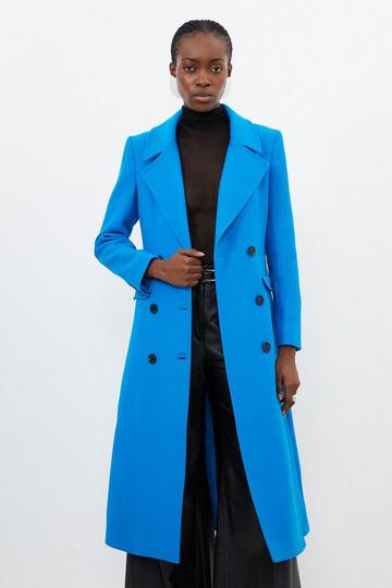Italian Manteco Wool Double Breasted Longline Coat pale blue