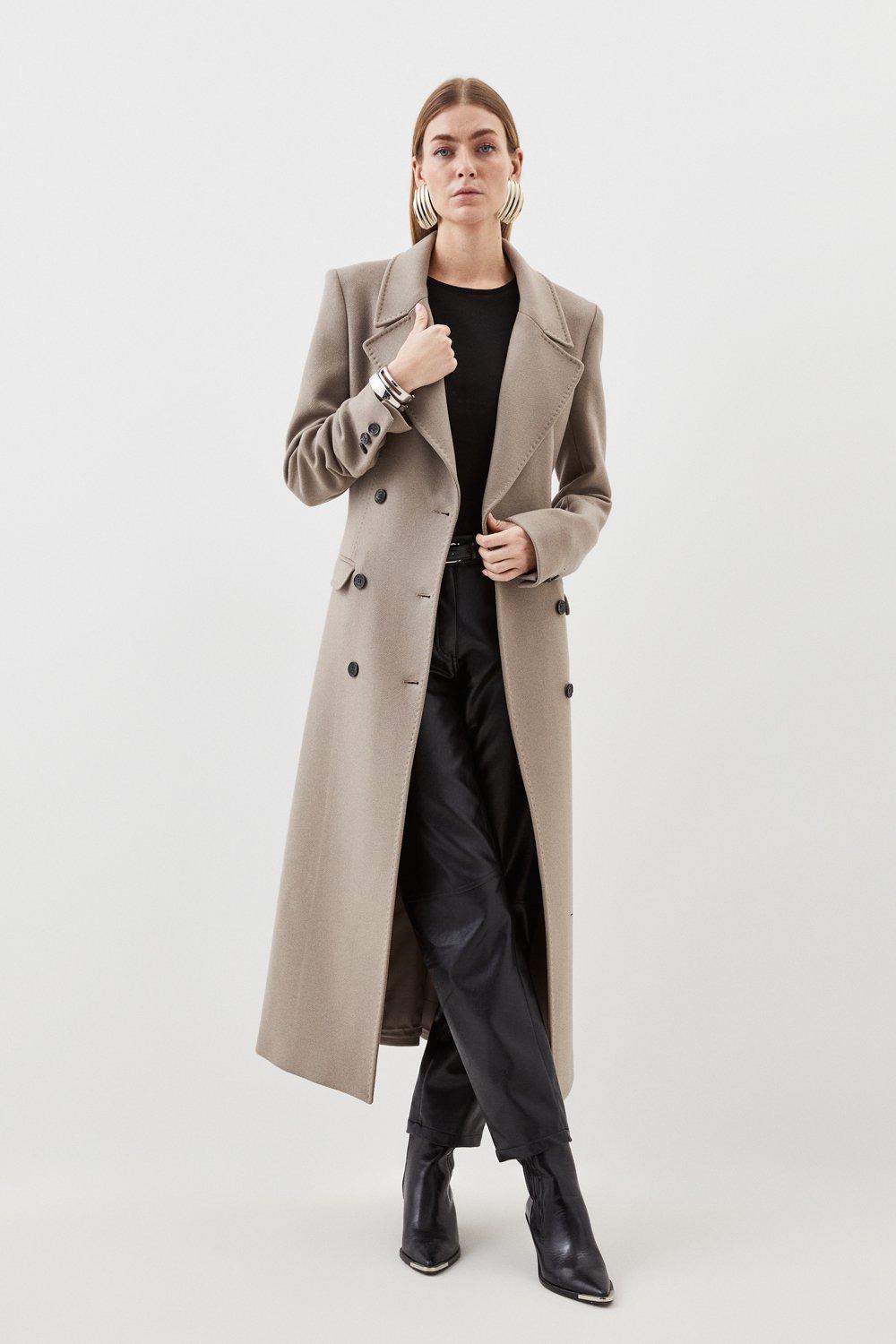 DOUBLE BREASTED LONG COAT KHAKI MELANGE