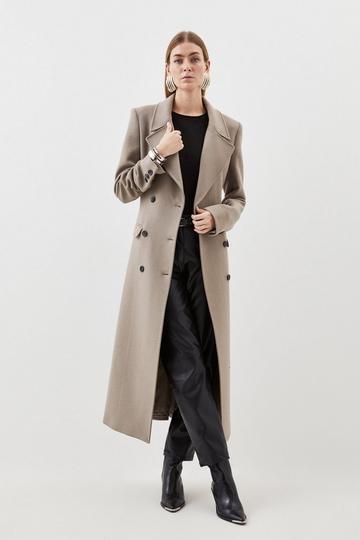 Italian Manteco Wool Double Breasted Longline Coat taupe