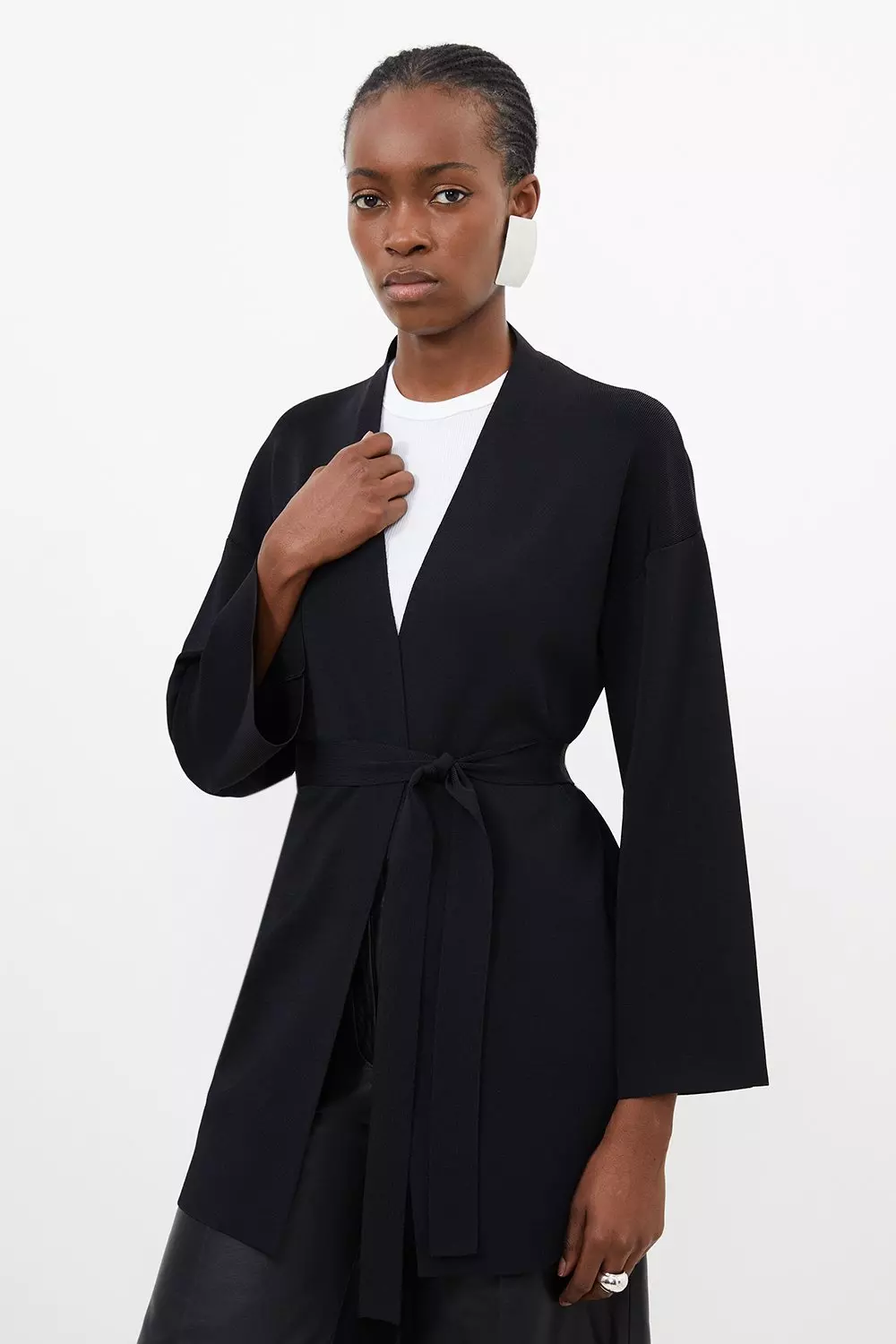 Belted Premium Drape Knit Edge To Edge Cardigan | Karen Millen