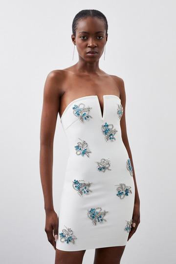 White Figure Form Bandage Embellished Bandeau Knit Mini Dress