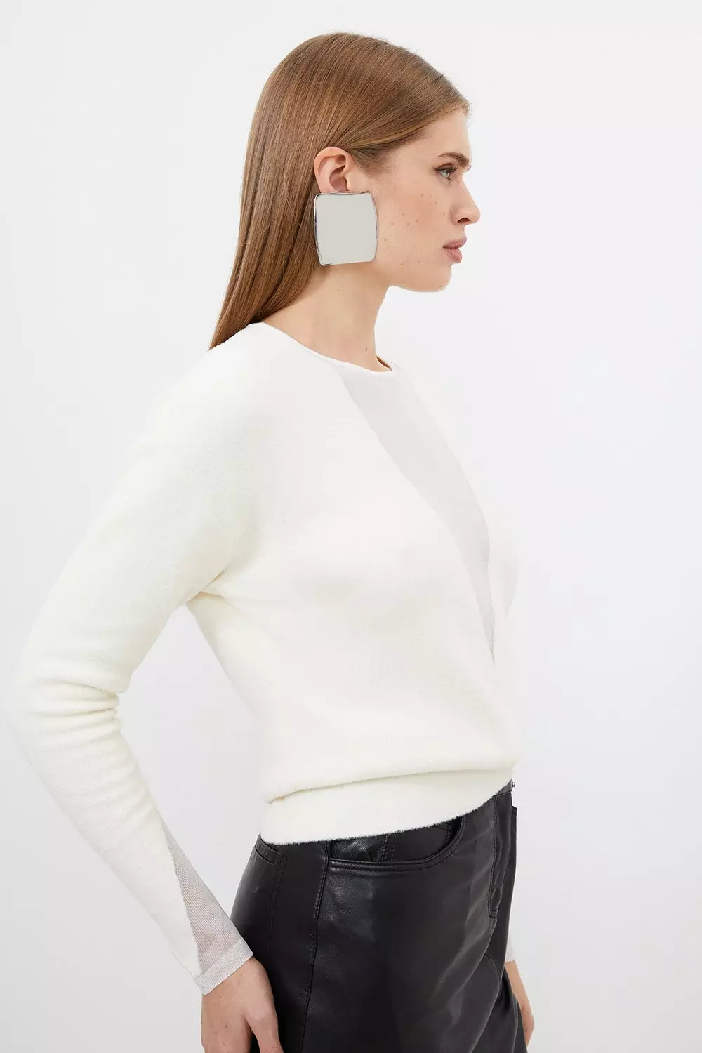 Viscose Blend Sheer Panelled Knit Jumper Karen Millen