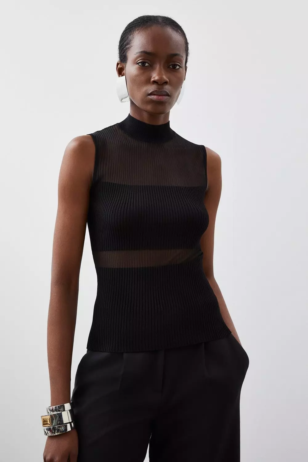 Viscose Sheer Knit Knit Top | Karen Millen