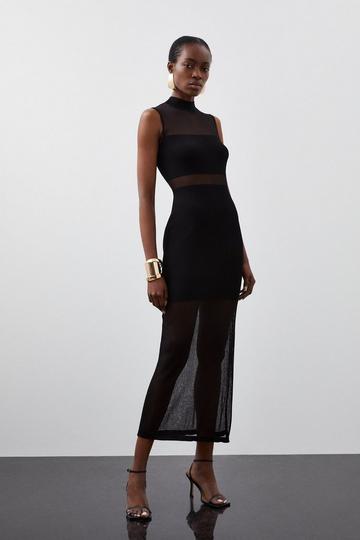 Viscose Sheer Knit Column Midaxi Dress black