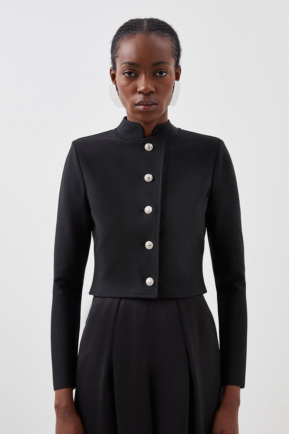 Figure Form Bandage Cropped Button Up Knit Jacket - Black