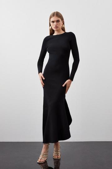 Premium Drape Knit Asymmetric Maxi Dress black