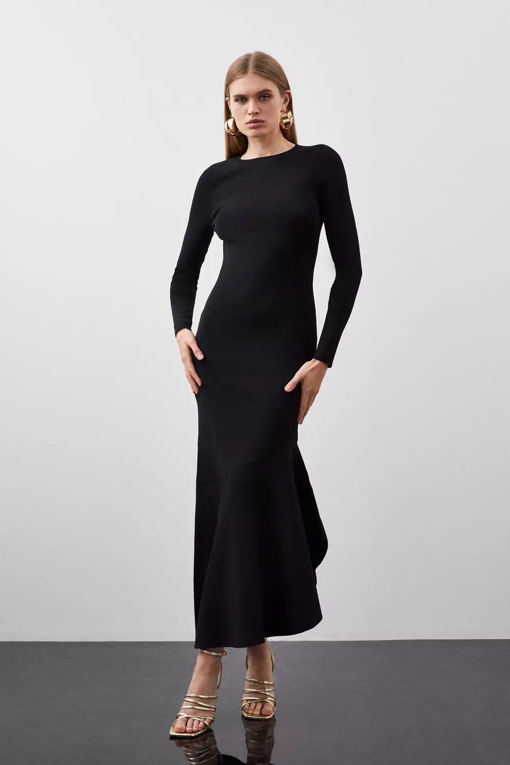 Long sleek black dress sale