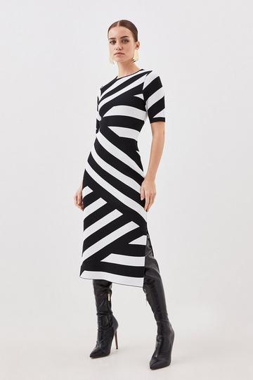 Petite Viscose Blend Striped Knit Midaxi Dress mono