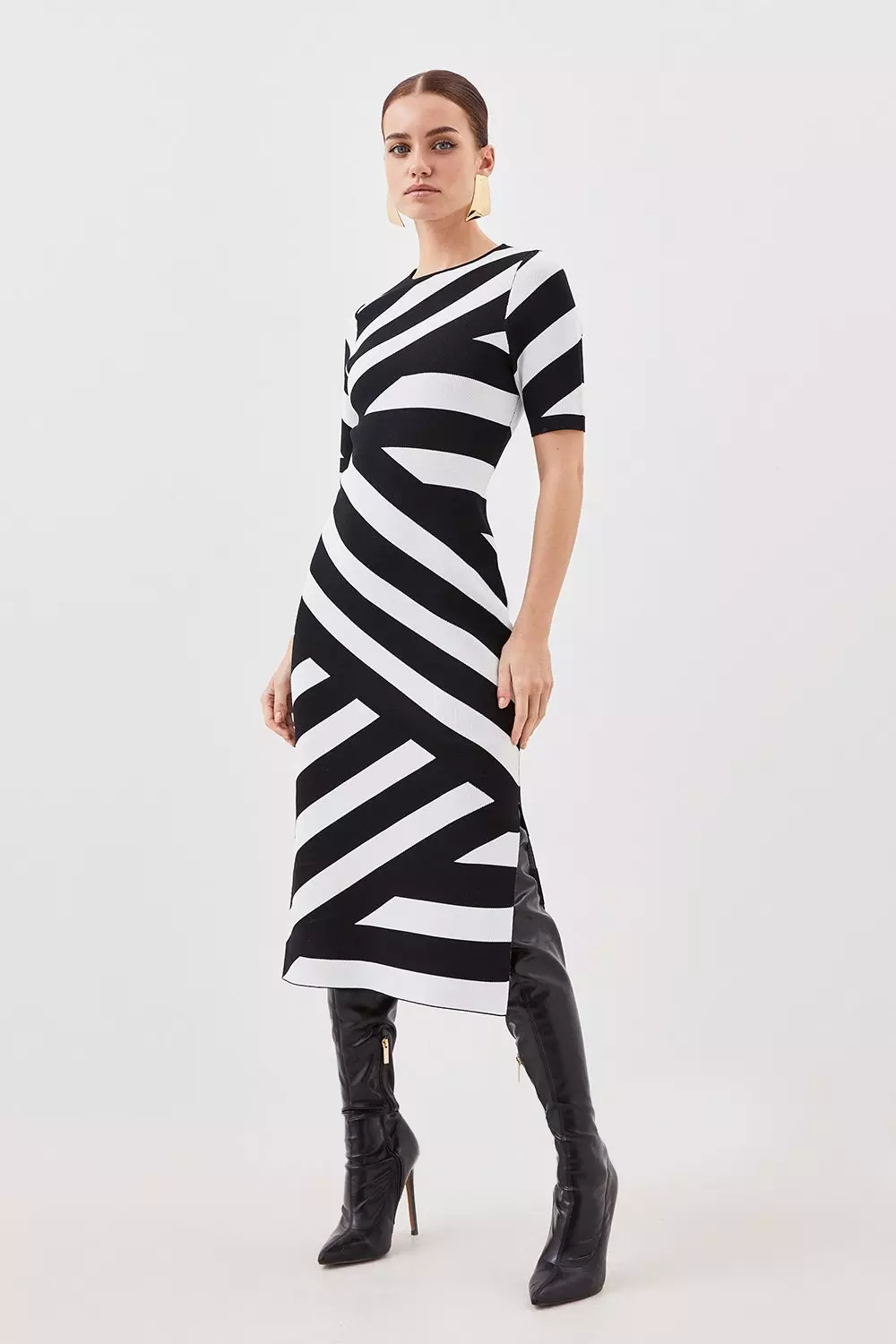 Petite Viscose Blend Striped Knit Midaxi Dress Karen Millen