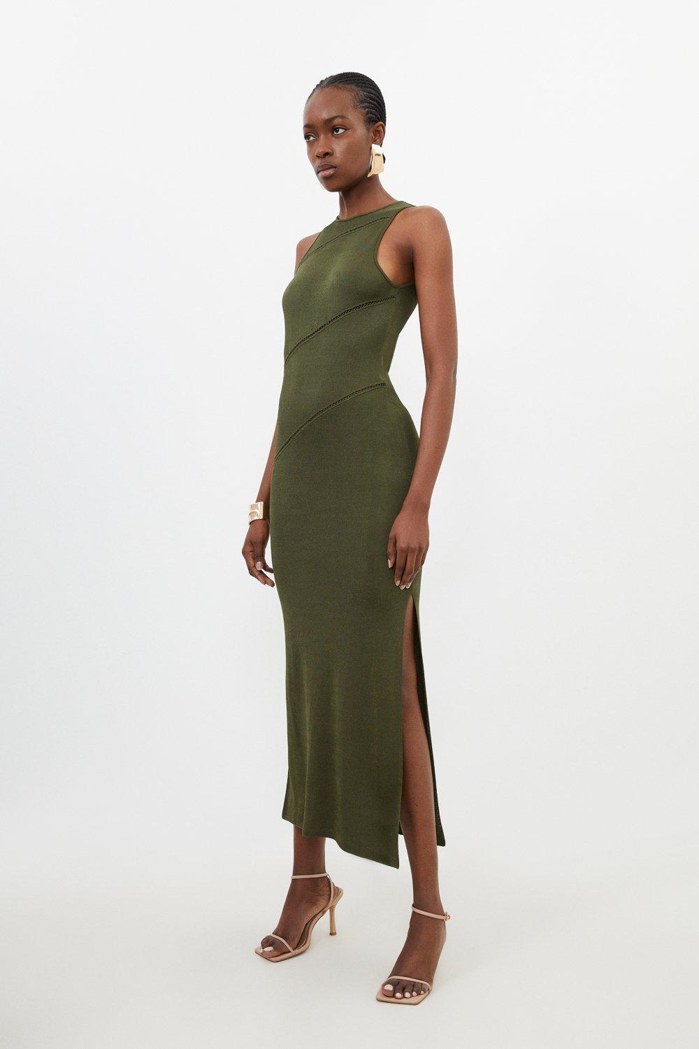 Khaki green midi clearance dress