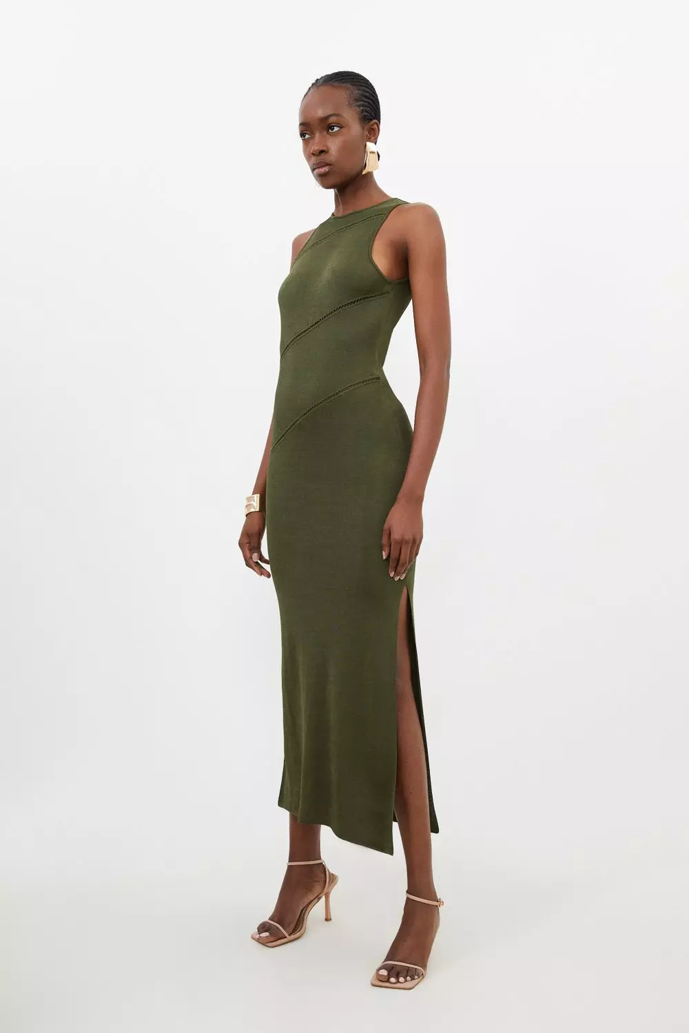 Black Long Sleeve Green Exposed Seam Maxi Dress