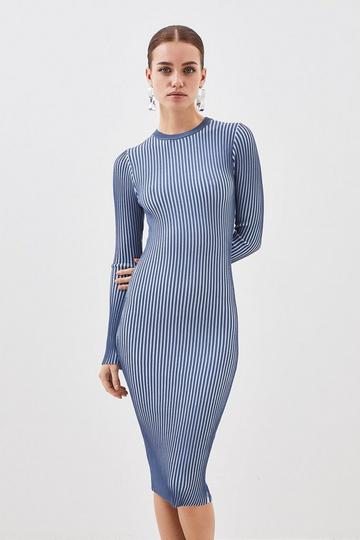 Blue Petite Premium Drape Contrast Stitch Knit Pencil Dress
