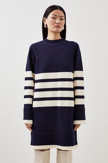 Viscose Blend Stripe Crew Neck Knit Mini Dress stripe