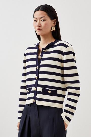 Multi Cotton Knit Nautical Boxy Stripe Jacket