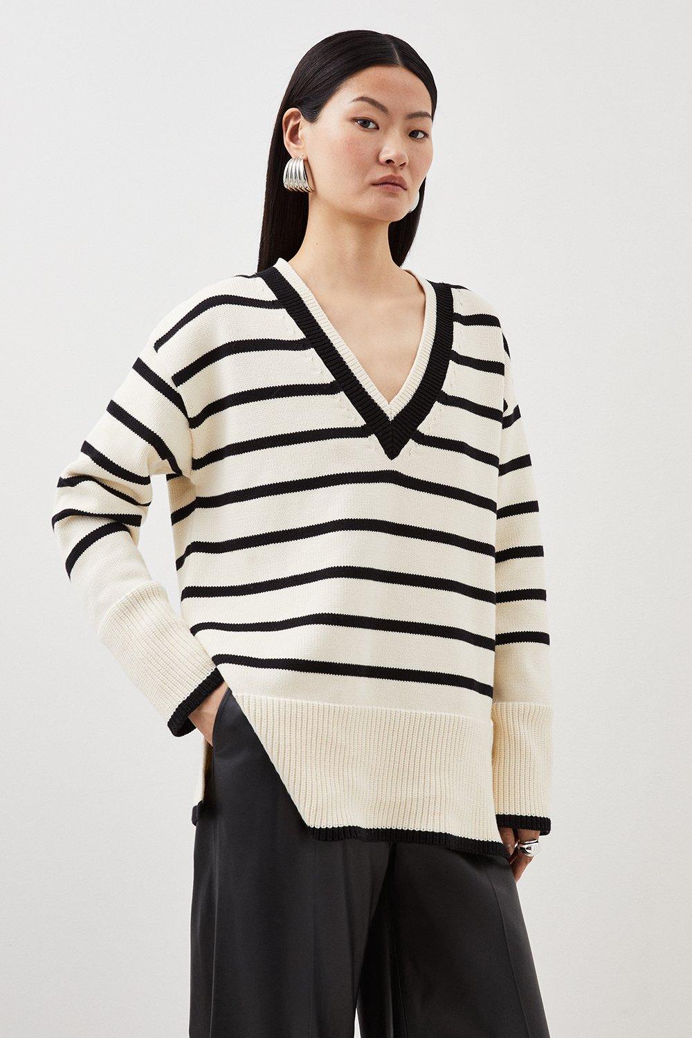 V neck striped outlet jumper