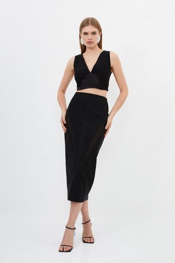 Black Figure Form Bandage Knit Midi Skirt