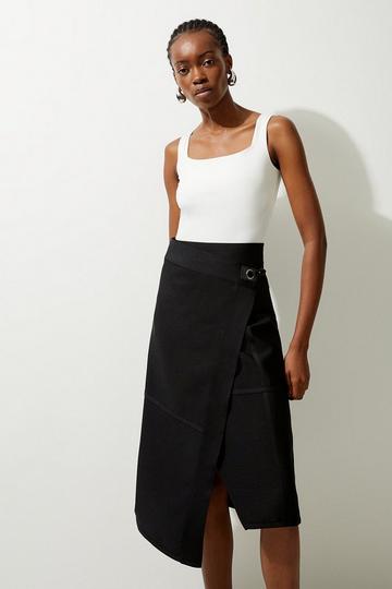 Black Figure Form Bandage Knit Asymmetric Midi Skirt
