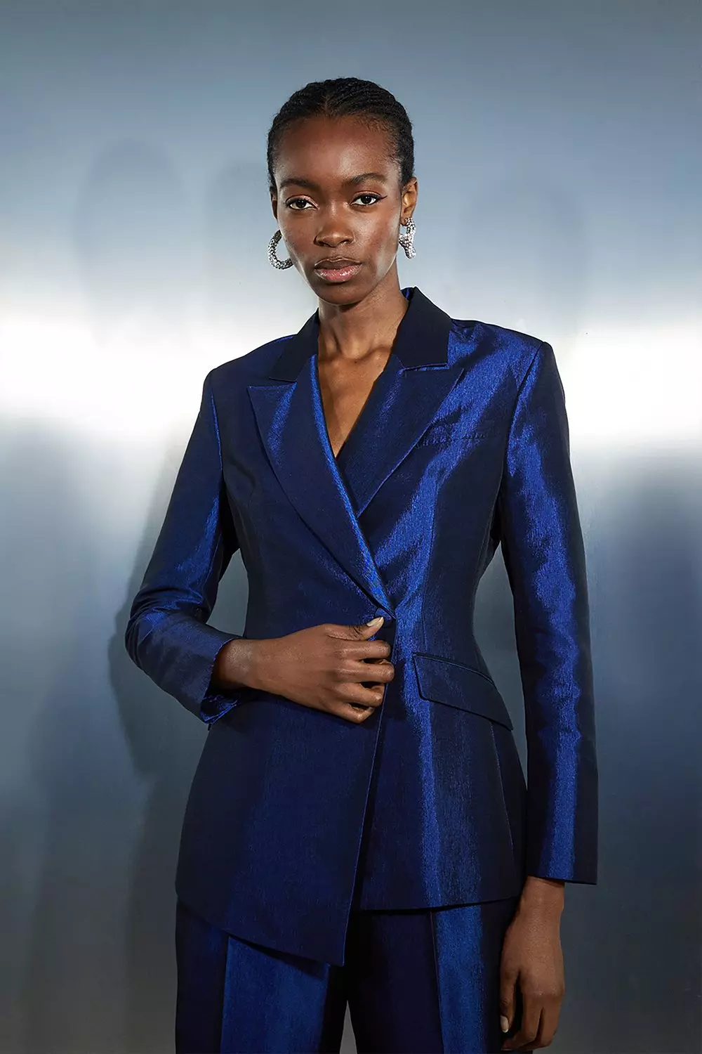 Asymmetric Metallic Tailored Blazer Karen Millen