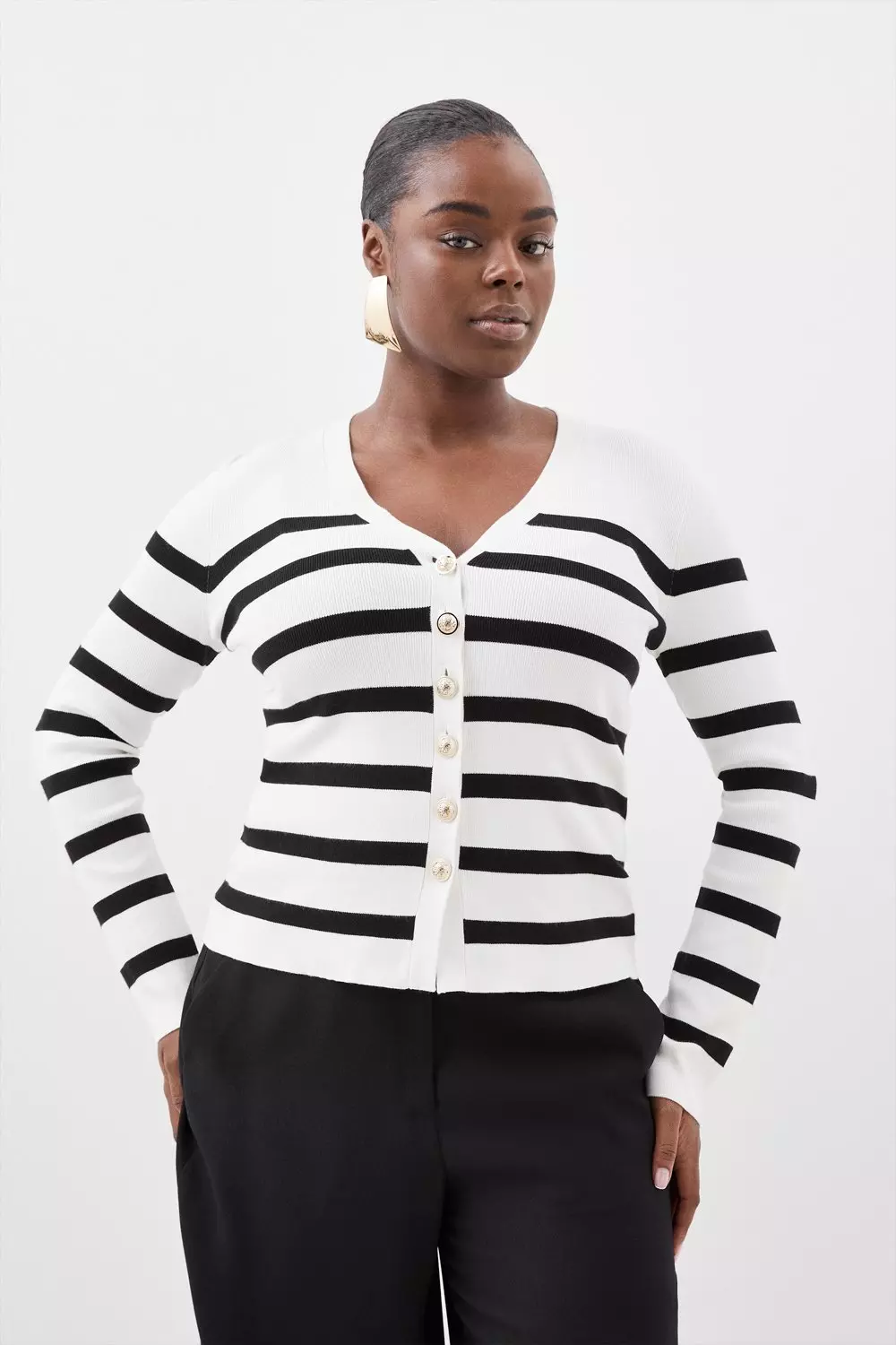 Plus Size Viscose Blend Knit Stripe Cardigan Karen Millen