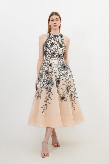 Tall Appplique Organdie Halter Woven Maxi Dress blush