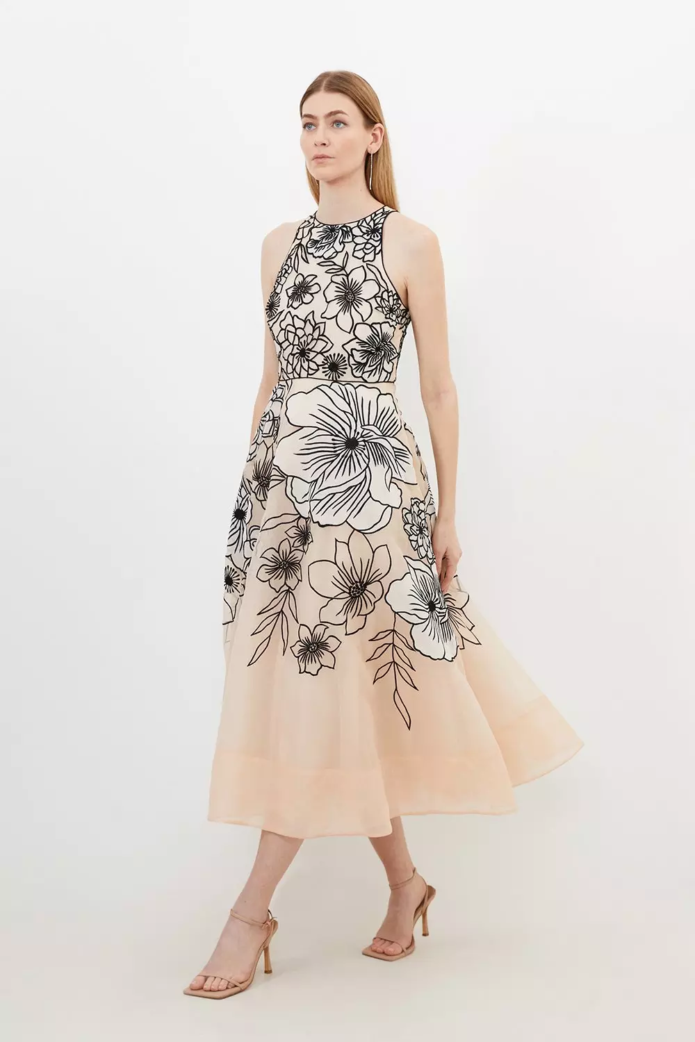 Karen Millen Womens Applique Organdie Floral Graphic Woven Maxi Dress - Black - Size 4