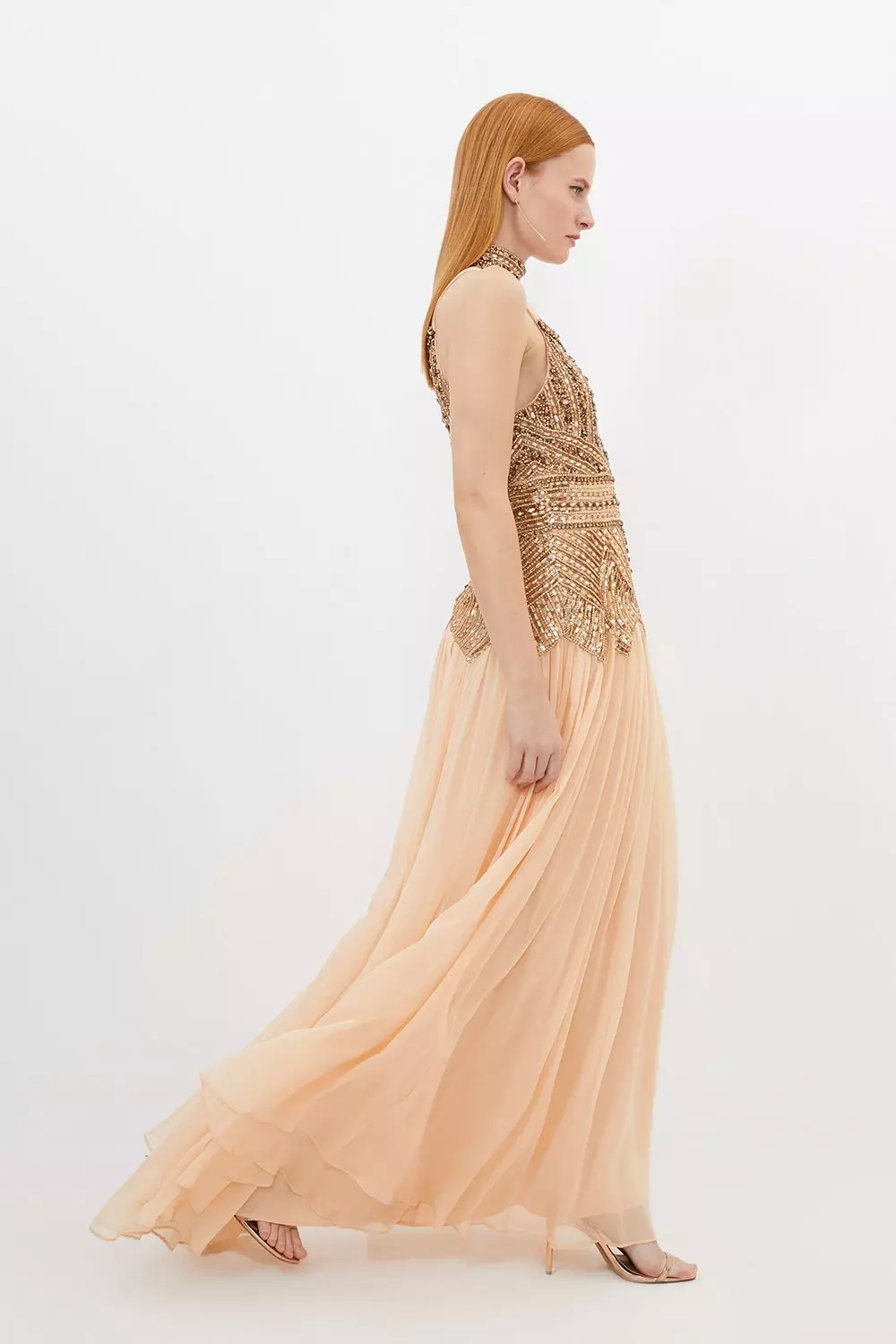 Crystal Embellished Godet Woven Maxi Dress Karen Millen