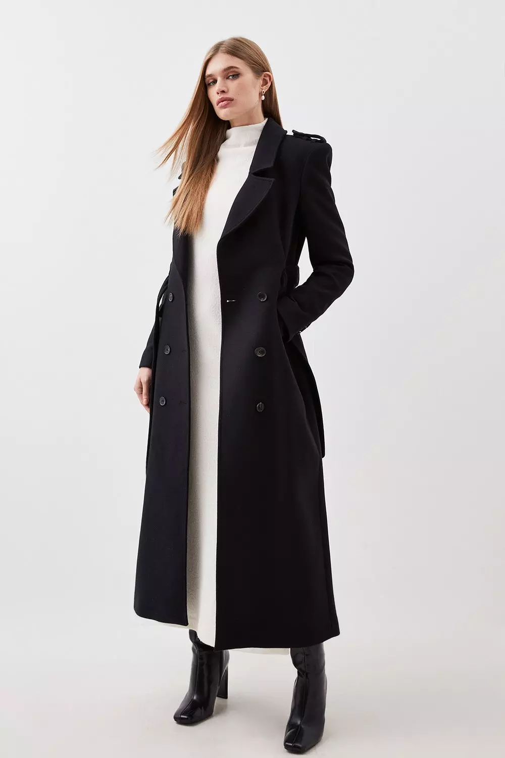 Italian Wool Blend Belted Double Breasted Coat