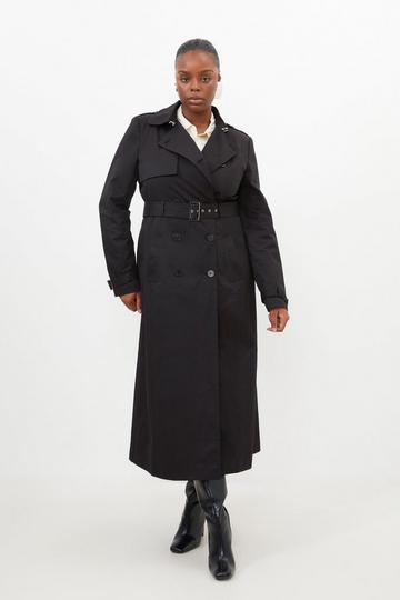 Black Plus Size Tailored Classic Belted Trench Coat