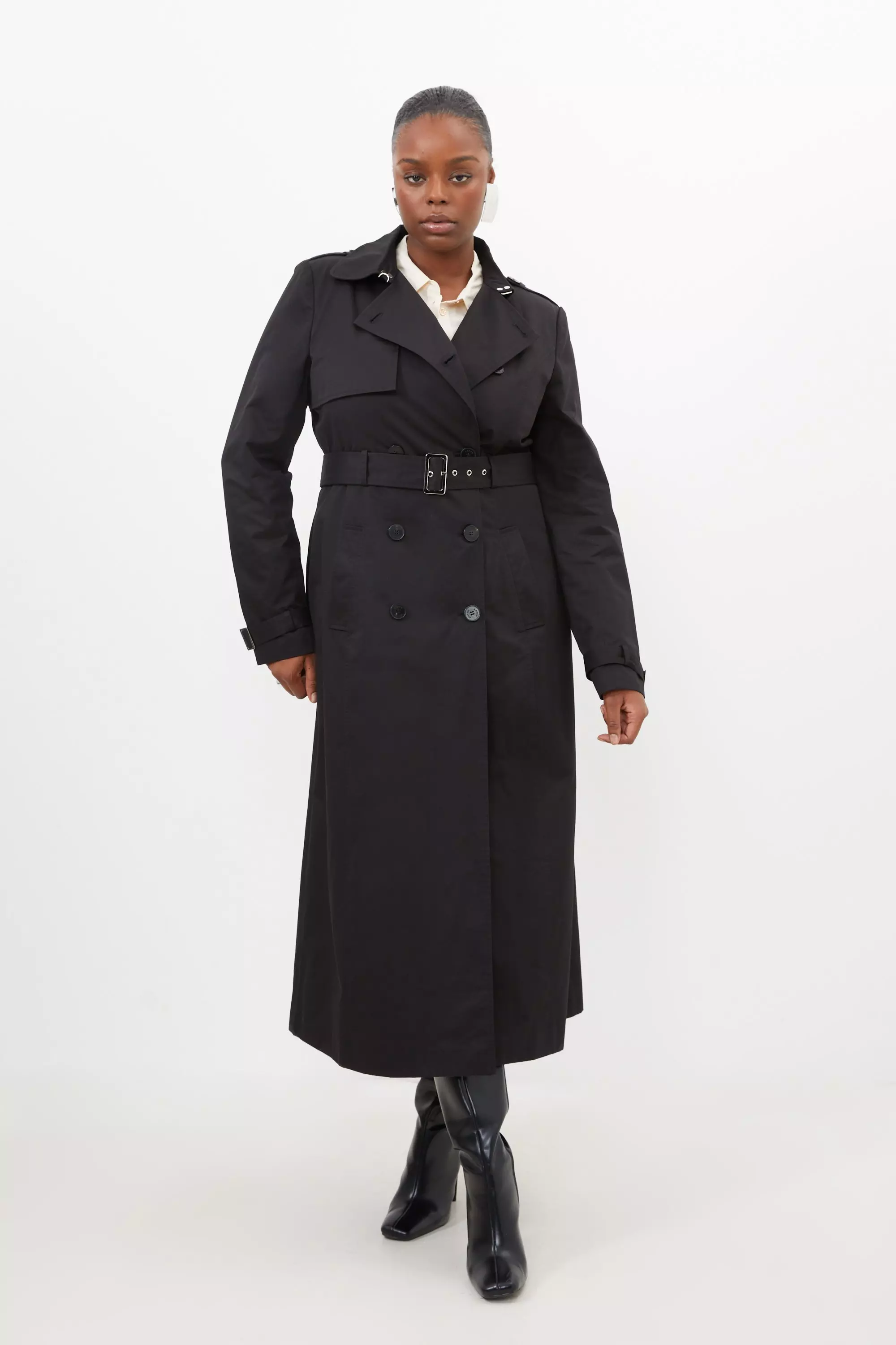 Women's Plus Wool Look Belted Longline Jacket