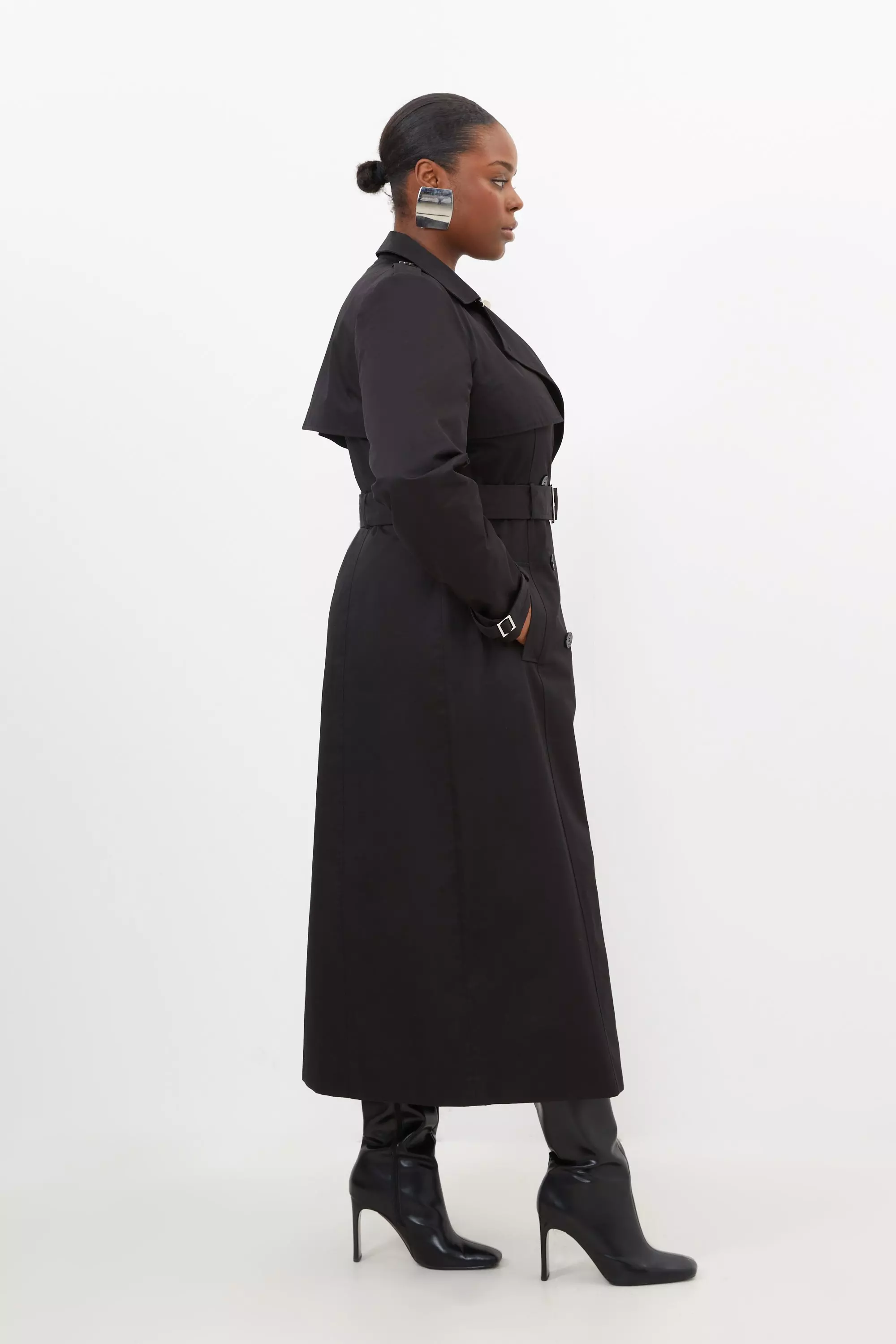 Women's Plus Tailored Self Belted Longline Coat