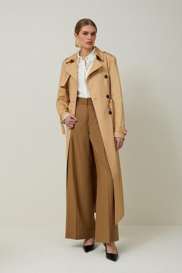 Camel Beige Petite Tailored Classic Belted Trench Coat