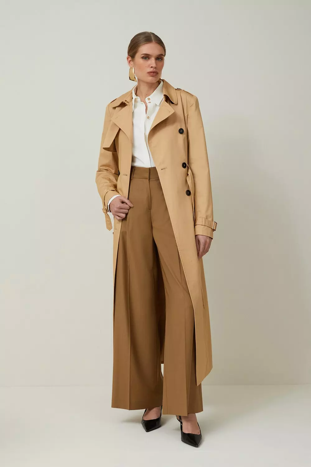 Camel Formal Belted Trench Coat