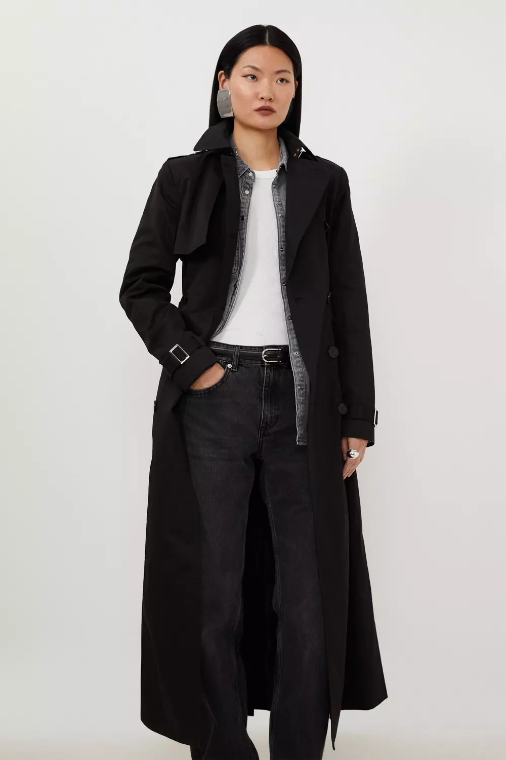 Black Formal Belted Trench Coat