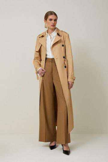 Camel Beige Tailored Classic Belted Trench Coat