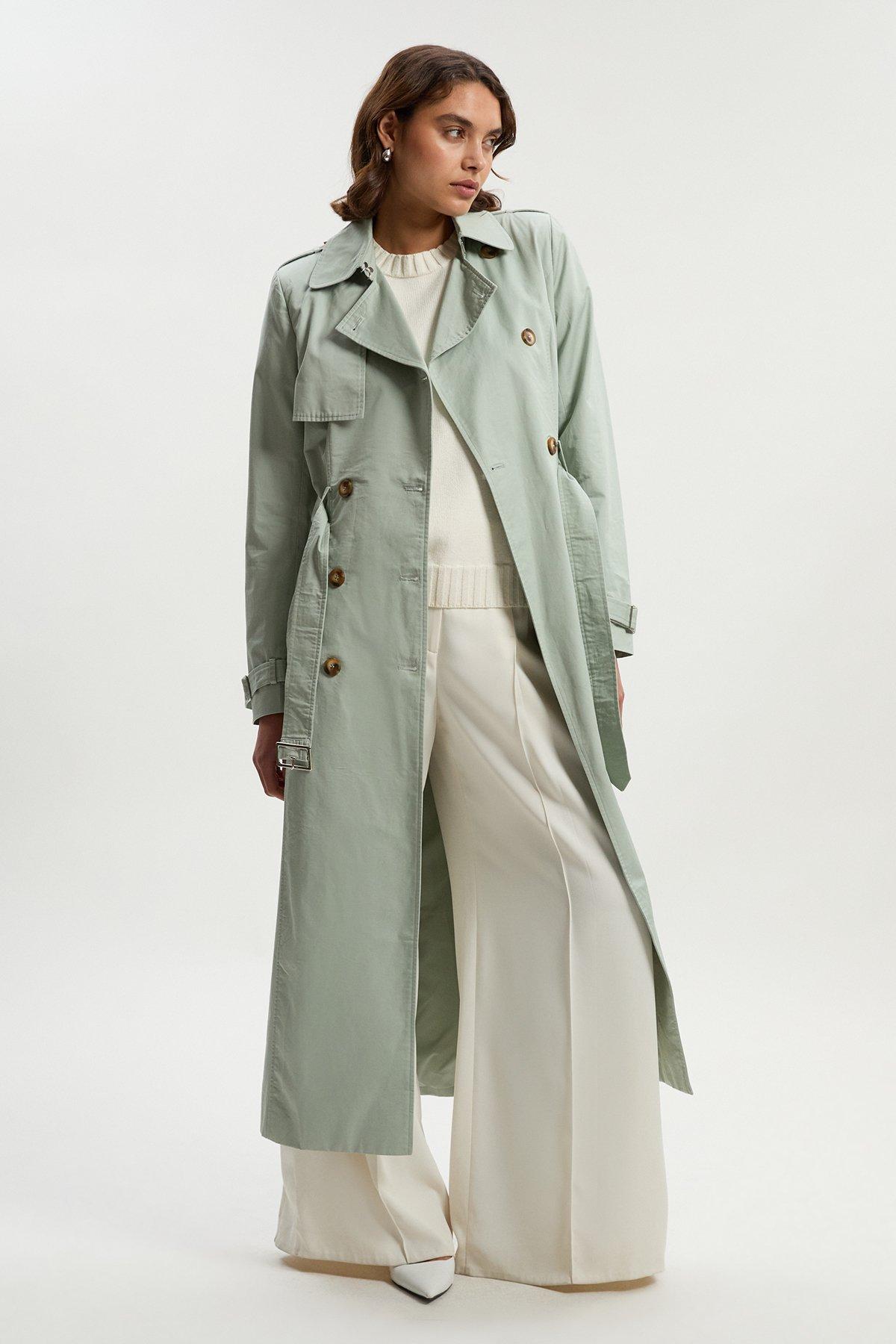 Tailored Classic Belted Trench Coat - Turquoise
