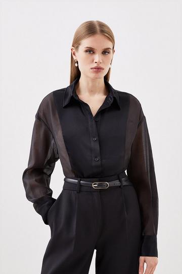 Lydia Millen Tailored Satin And Sheer Panelled Shirt black
