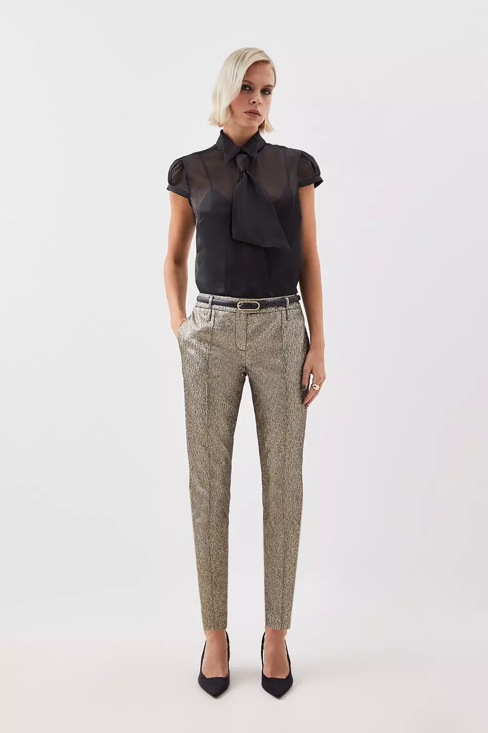 Jacquard Tie-Waist Ankle Trousers