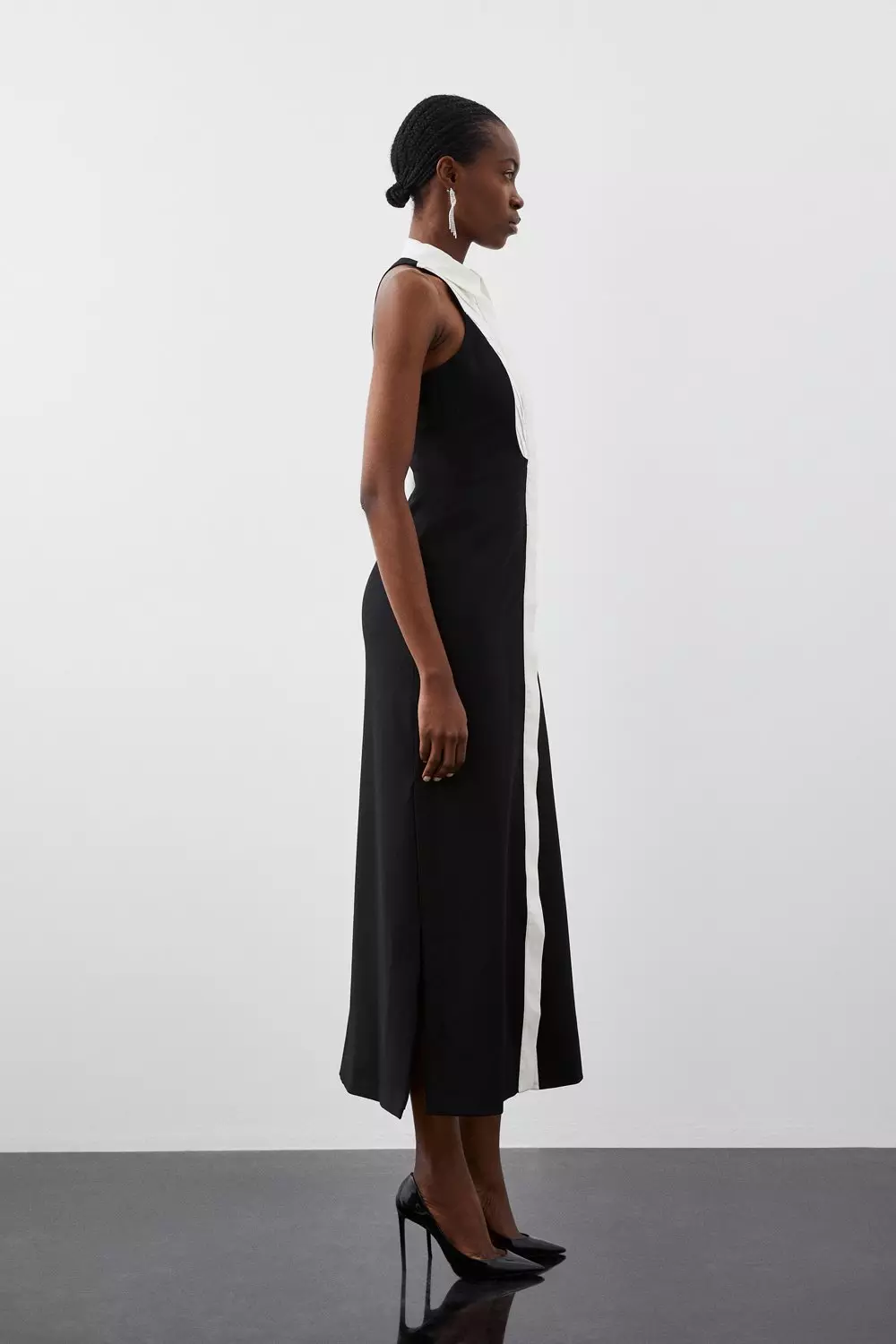 Tailored Compact Stretch Tuxedo Halter Neck Maxi Dress Karen Millen