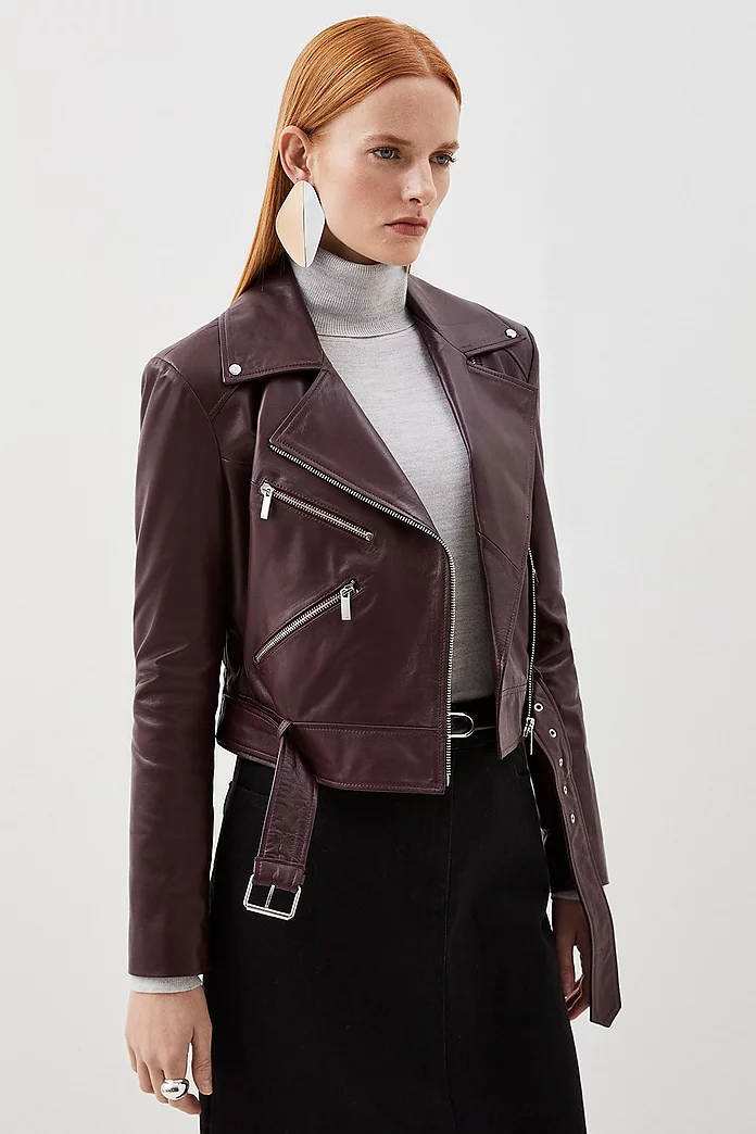 Leather Asymmetric Zip Detail Moto Jacket