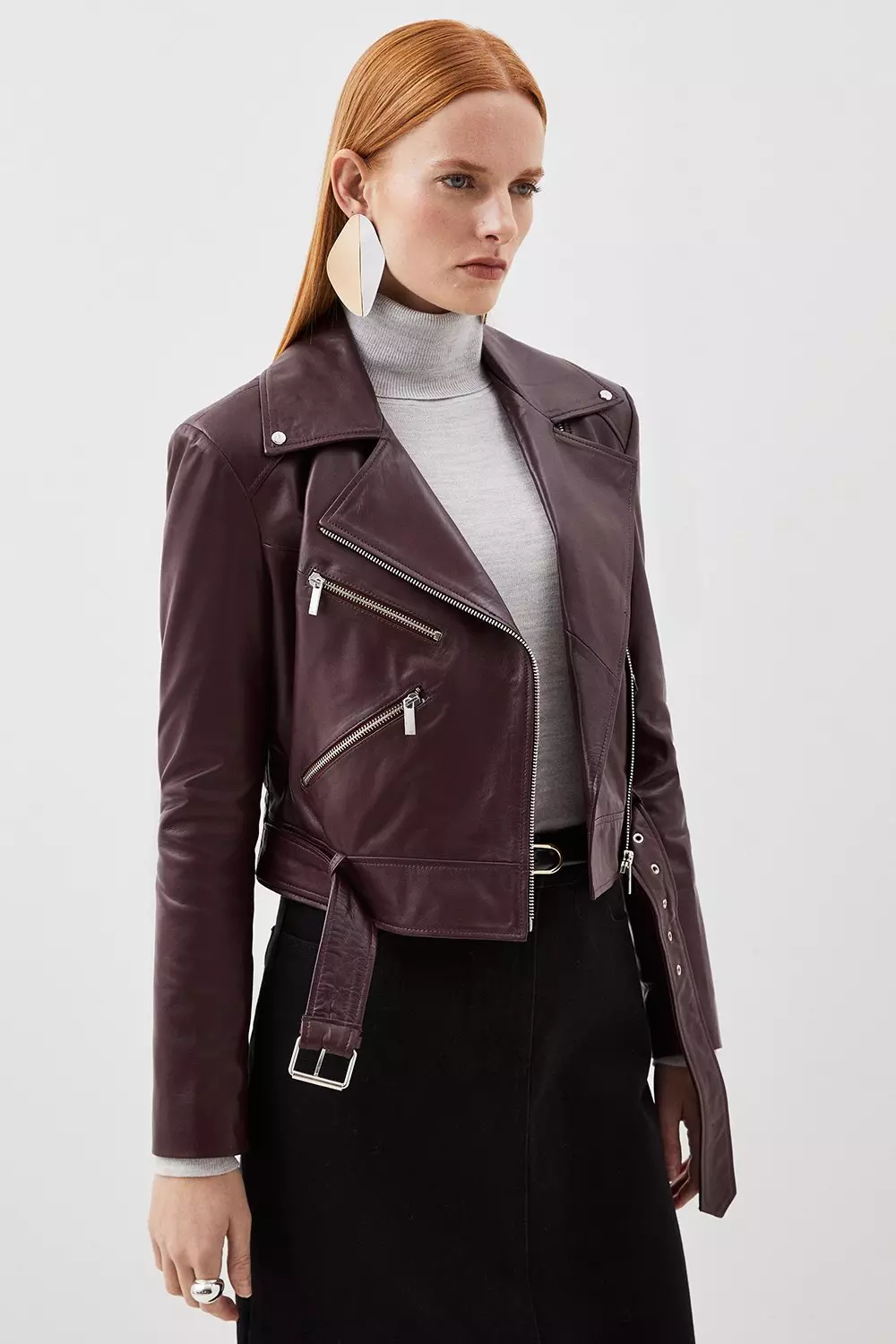 Leather Asymmetric Zip Detail Moto Jacket