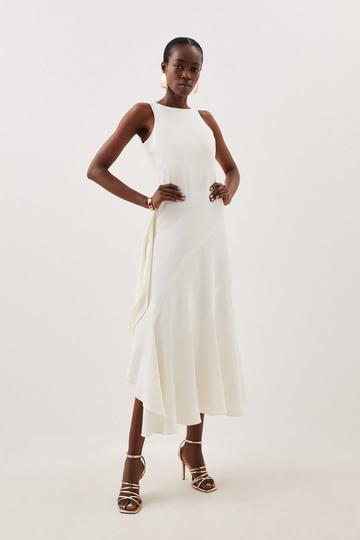 Tailored Compact Stretch Panelled Frill Skirt Maxi Dress ivory